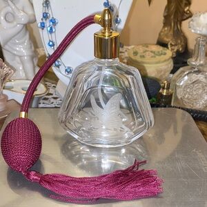 French Crystal Perfume Atomizer etched
perfume bottle,
made in France